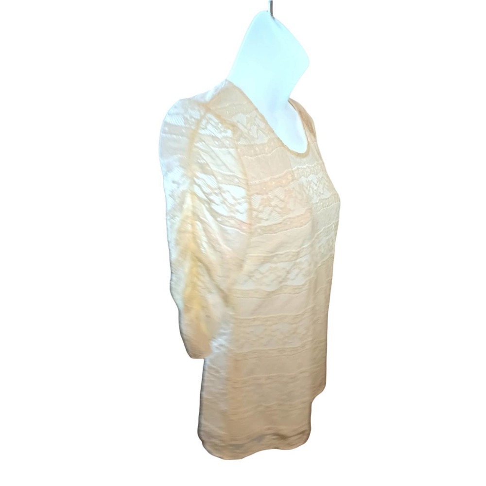 American Rag Cie 3/4 Ruched Sleeve Tie Back Lace Top in Egret, Size Small